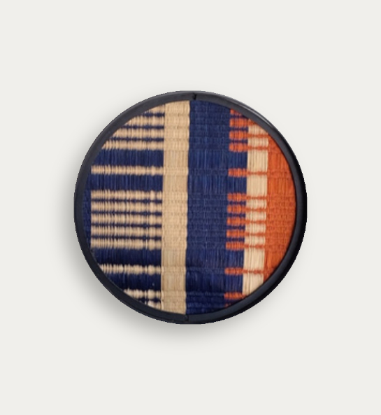Navy and Orange reed and black frame artwork 40 cmDia